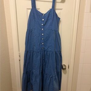 Madewell Blue Button-Front Midi Dress Striped